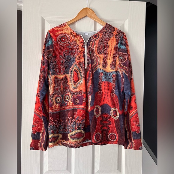 Abstract Quarter Zip Long Sleeve Top Size XL - Picture 1 of 3